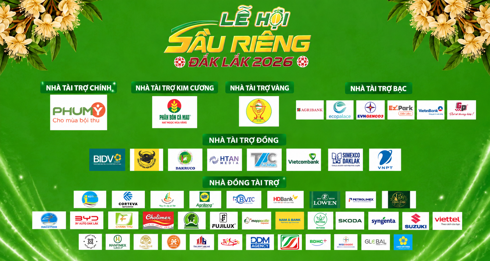 LOGO CÁC NHÀ TÀI TRỢ LỄ HỘI SẦU RIÊNG ĐẮK LẮK NĂM 2026